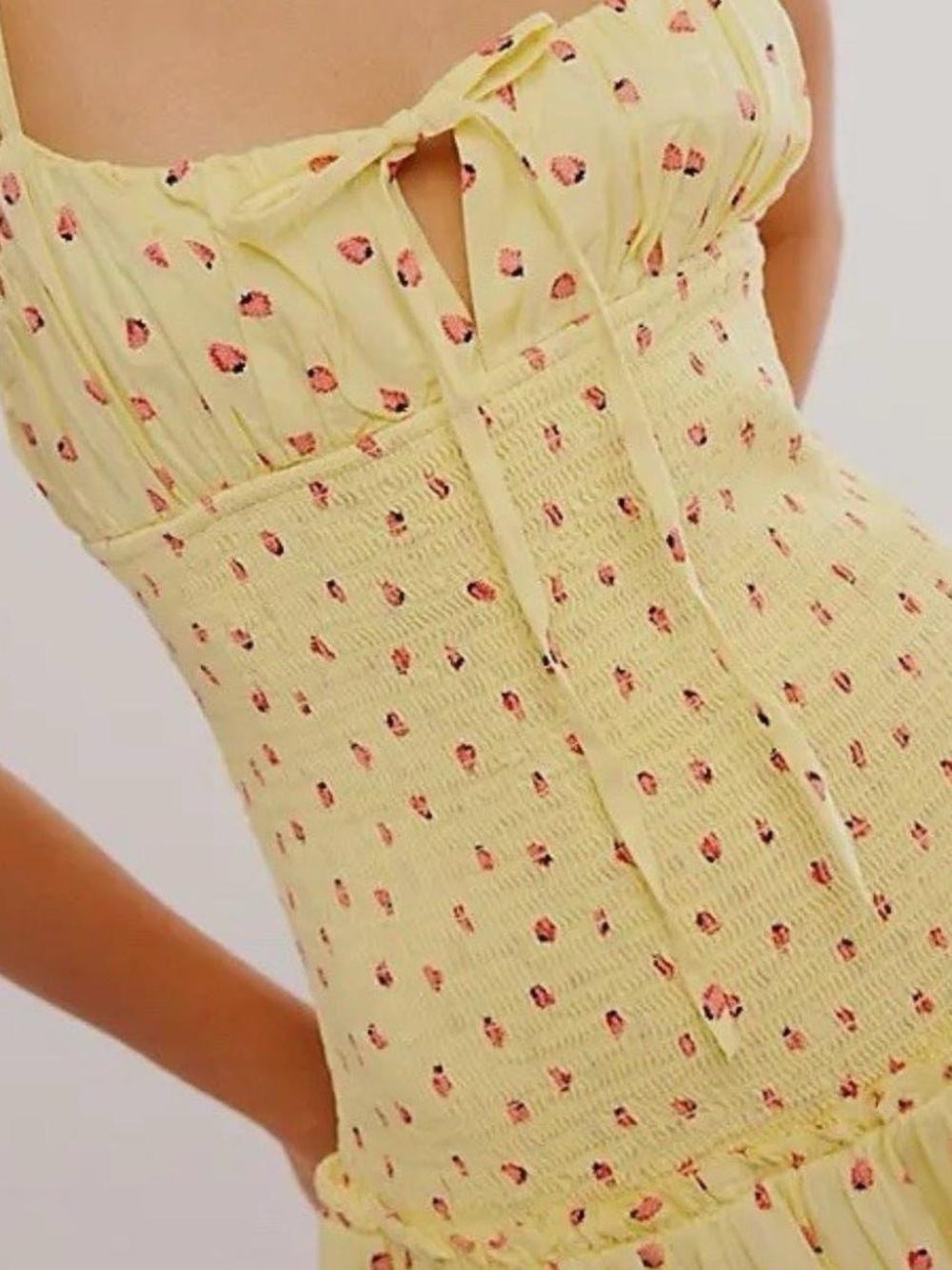 Free People Lavender Daze Yellow Strawberry Drop Waist Smocked Midi/Maxi Dress - Picture 4 of 10